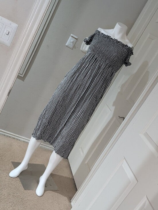 Bardot Off-Shoulder Black and White Gingham Dress Women's 6/Small US