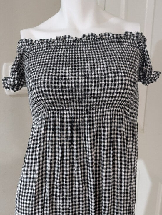 Bardot Off-Shoulder Black and White Gingham Dress Women's 6/Small US