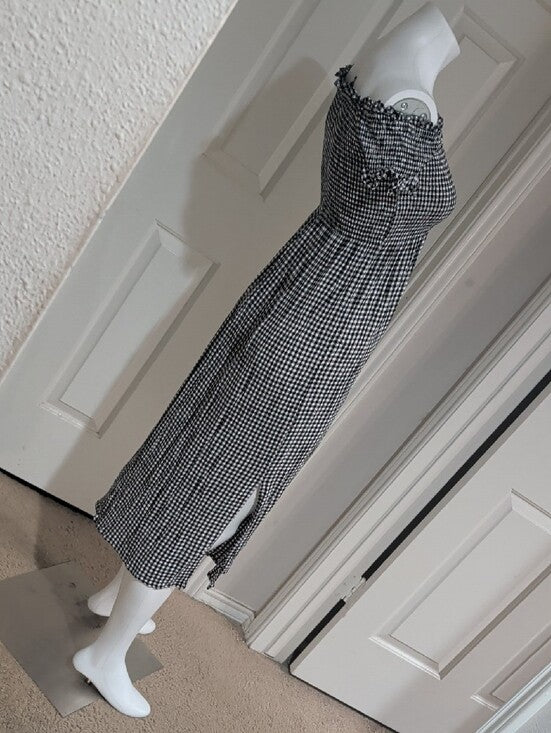 Bardot Off-Shoulder Black and White Gingham Dress Women's 6/Small US