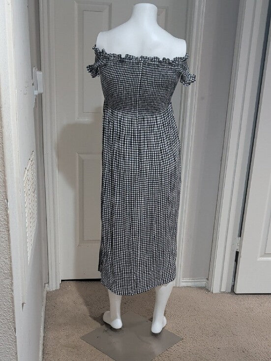 Bardot Off-Shoulder Black and White Gingham Dress Women's 6/Small US