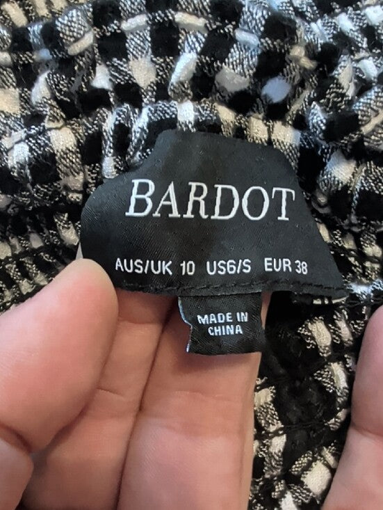 Bardot Off-Shoulder Black and White Gingham Dress Women's 6/Small US