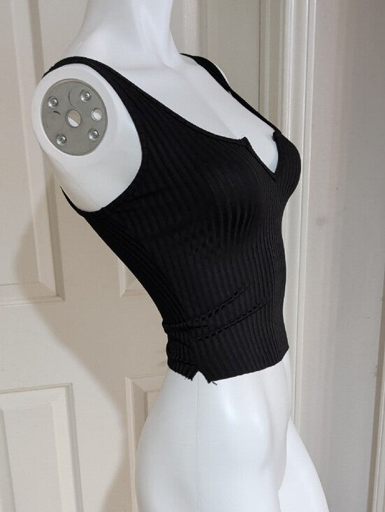Pink Lily Black Ribbed Notch-Neck Tank Top - Great Layering Piece - Women's S