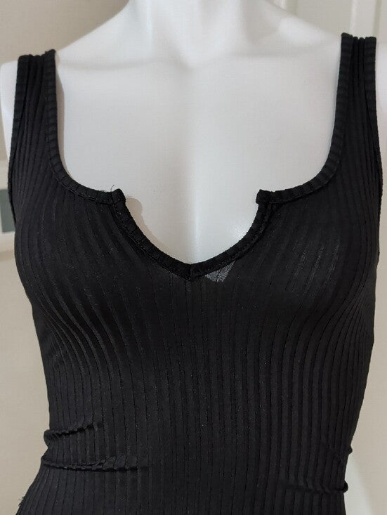 Pink Lily Black Ribbed Notch-Neck Tank Top - Great Layering Piece - Women's S