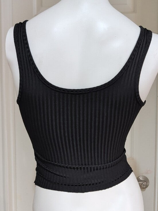 Pink Lily Black Ribbed Notch-Neck Tank Top - Great Layering Piece - Women's S