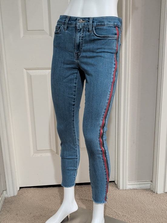 Rare Tommy Hilfiger Blue Ankle Jeans with Red Side Stripe Zipper Women's 6 US