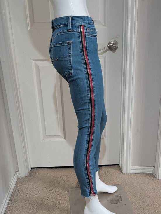 Rare Tommy Hilfiger Blue Ankle Jeans with Red Side Stripe Zipper Women's 6 US