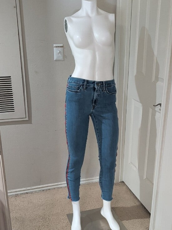 Rare Tommy Hilfiger Blue Ankle Jeans with Red Side Stripe Zipper Women's 6 US