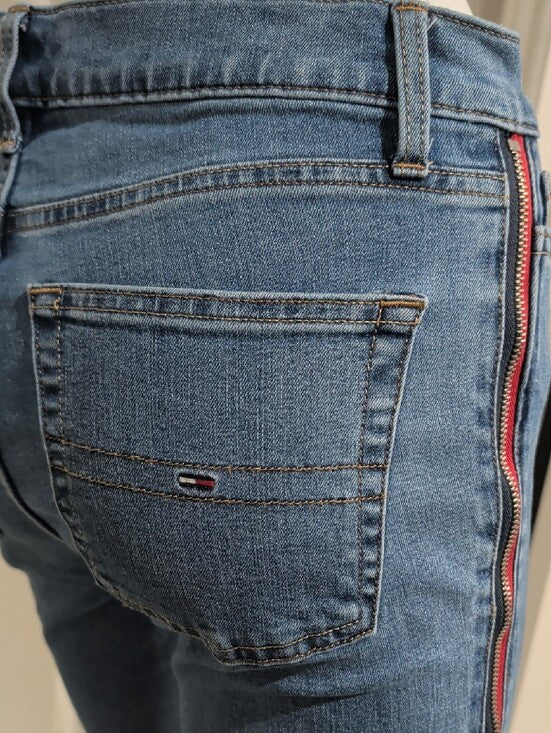 Rare Tommy Hilfiger Blue Ankle Jeans with Red Side Stripe Zipper Women's 6 US