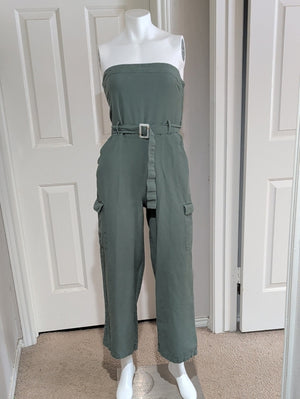 Sim & Sam Strapless Cargo Jumpsuit in Olive Green Women's Medium