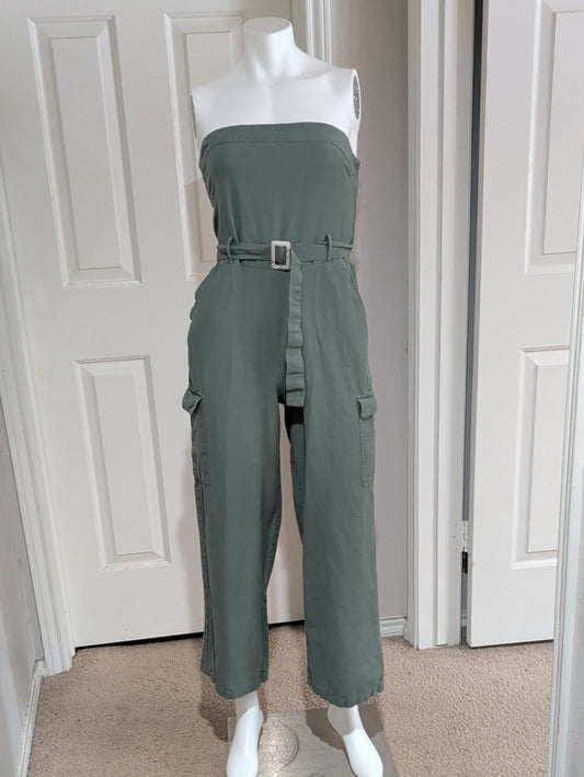 Sim & Sam Strapless Cargo Jumpsuit in Olive Green Women's Medium