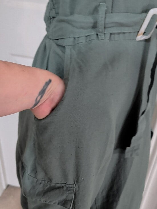 Sim & Sam Strapless Cargo Jumpsuit in Olive Green Women's Medium