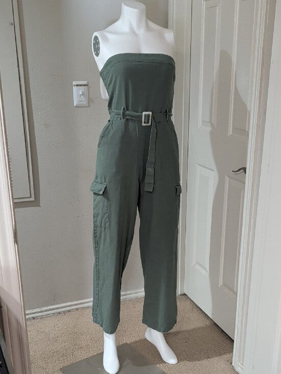 Sim & Sam Strapless Cargo Jumpsuit in Olive Green Women's Medium