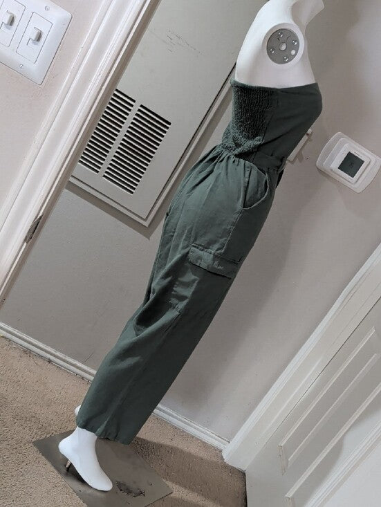 Sim & Sam Strapless Cargo Jumpsuit in Olive Green Women's Medium