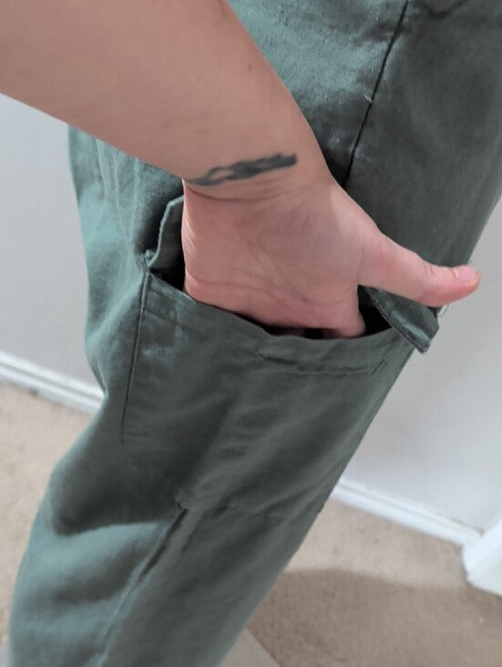 Sim & Sam Strapless Cargo Jumpsuit in Olive Green Women's Medium