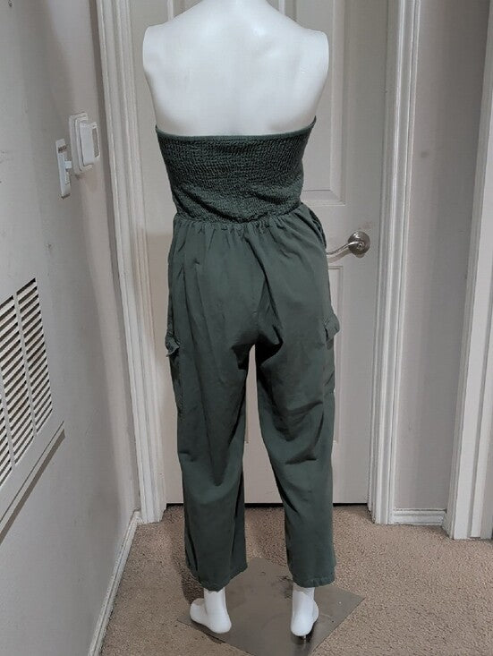 Sim & Sam Strapless Cargo Jumpsuit in Olive Green Women's Medium