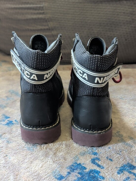 Nautica Men’s Black Ankle Boots with Burgundy Laces and Branded Strap Size 6 US