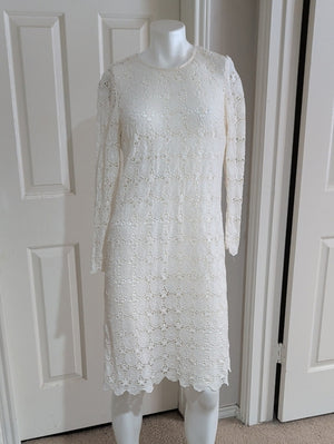 Boden Cream Heavy Lace Long-Sleeve Shift Dress SHEER Women's 12/L US