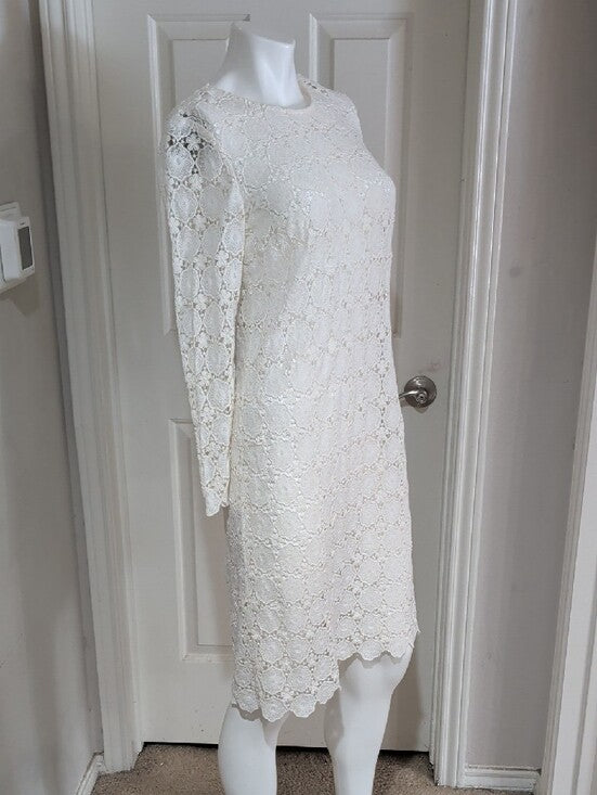 Boden Cream Heavy Lace Long-Sleeve Shift Dress SHEER Women's 12/L US
