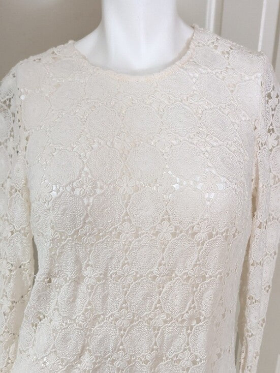 Boden Cream Heavy Lace Long-Sleeve Shift Dress SHEER Women's 12/L US