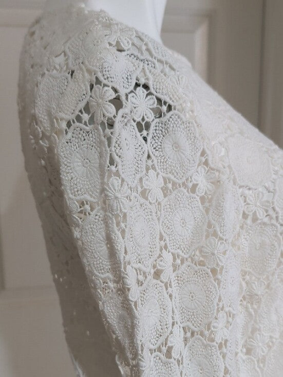Boden Cream Heavy Lace Long-Sleeve Shift Dress SHEER Women's 12/L US