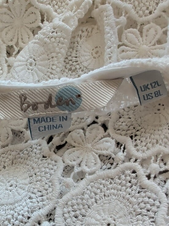 Boden Cream Heavy Lace Long-Sleeve Shift Dress SHEER Women's 12/L US