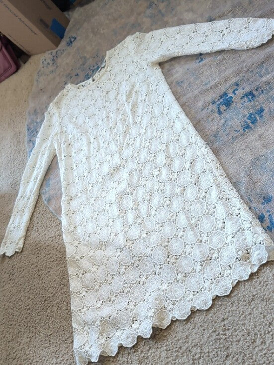 Boden Cream Heavy Lace Long-Sleeve Shift Dress SHEER Women's 12/L US