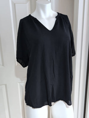 Old Navy Black V-Neck Short Sleeve Tunic Blouse Women's XL