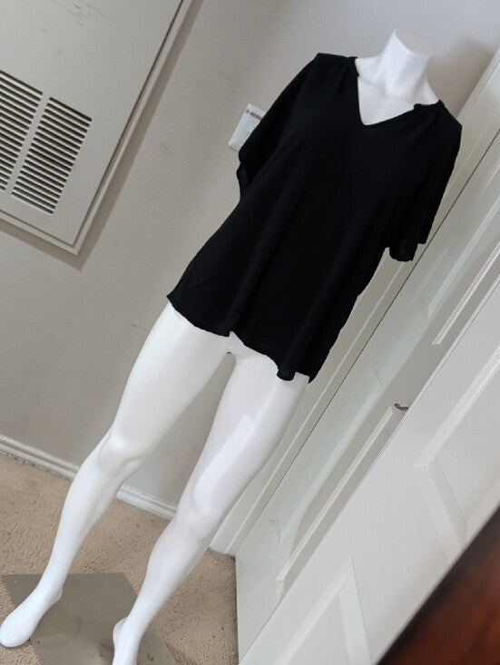 Old Navy Black V-Neck Short Sleeve Tunic Blouse Women's XL