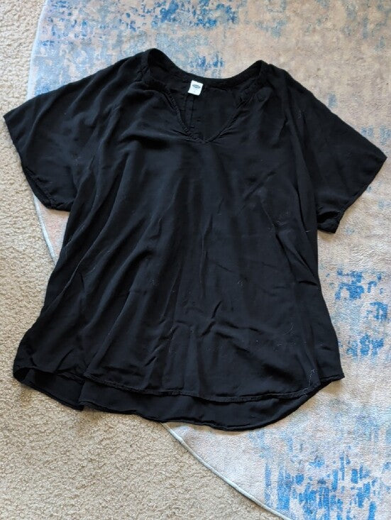 Old Navy Black V-Neck Short Sleeve Tunic Blouse Women's XL
