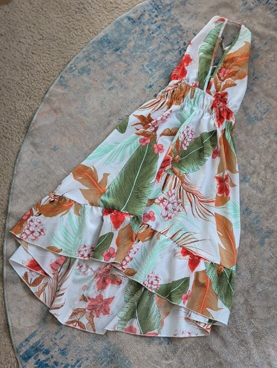 Halter Tropical Print Sundress - White / Green - Women's Large/ 12 US