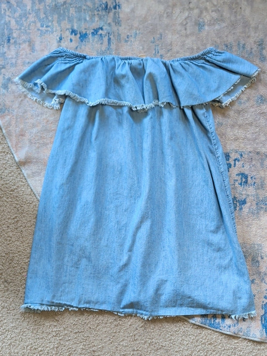 Mossimo Supply Co. Light Blue Off-Shoulder Ruffle Denim Dress Women's Small