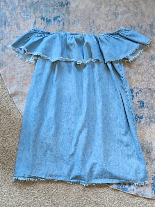 Mossimo Supply Co. Light Blue Off-Shoulder Ruffle Denim Dress Women's Small