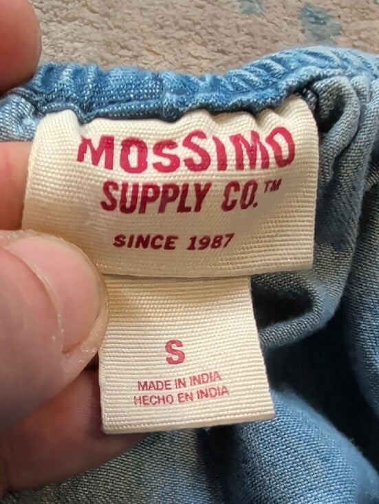 Mossimo Supply Co. Light Blue Off-Shoulder Ruffle Denim Dress Women's Small