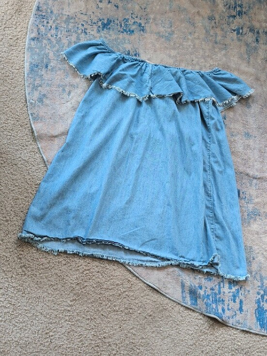 Mossimo Supply Co. Light Blue Off-Shoulder Ruffle Denim Dress Women's Small
