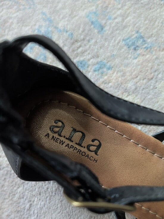 a.n.a Braided Black Gladiator Strappy Ankle Buckle Platform Sandals Women's 6 US