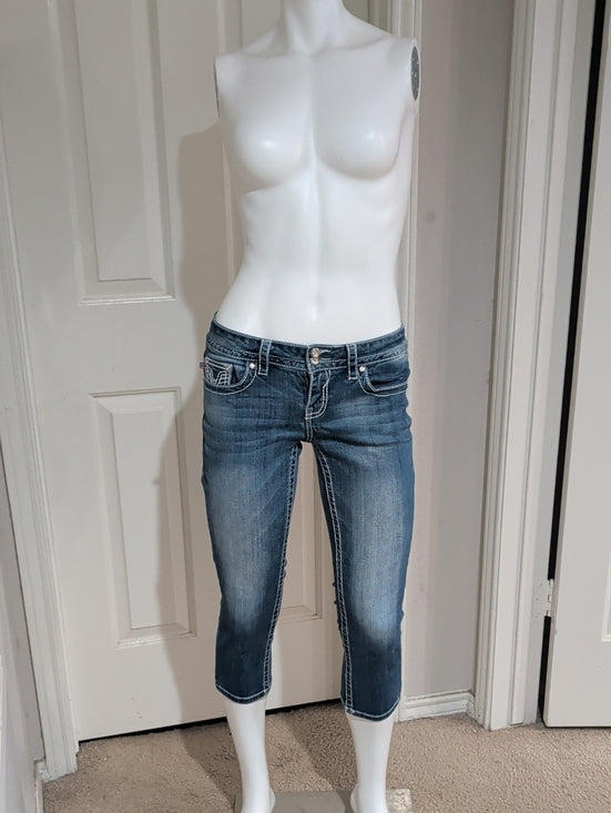 Vigoss Distressed Mid-Rise Blue Cropped Jeans Women's 26 US Y2K