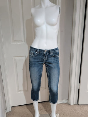 Vigoss Distressed Mid-Rise Blue Cropped Jeans Women's 26 US Y2K
