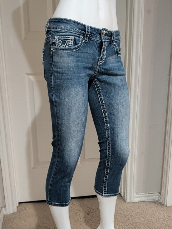 Vigoss Distressed Mid-Rise Blue Cropped Jeans Women's 26 US Y2K