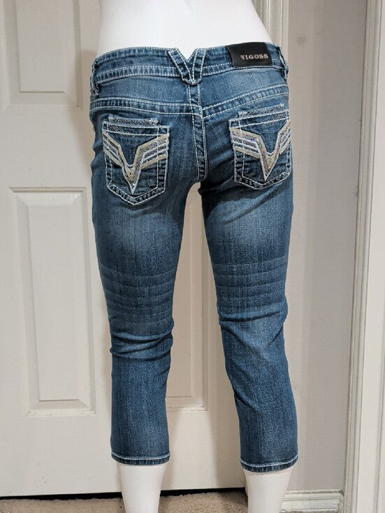 Vigoss Distressed Mid-Rise Blue Cropped Jeans Women's 26 US Y2K