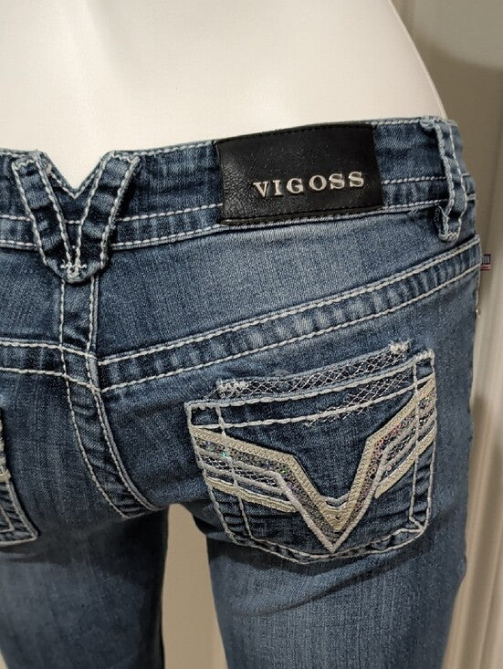 Vigoss Distressed Mid-Rise Blue Cropped Jeans Women's 26 US Y2K