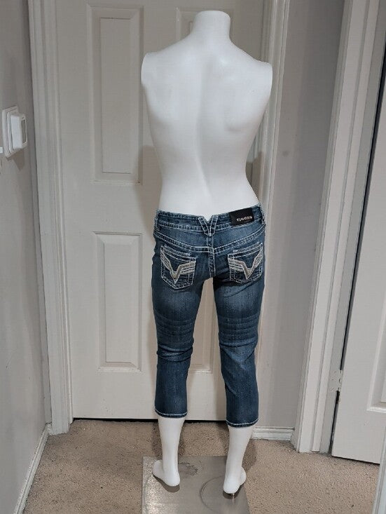 Vigoss Distressed Mid-Rise Blue Cropped Jeans Women's 26 US Y2K