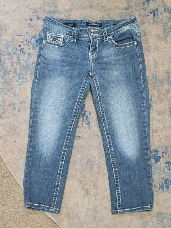 Vigoss Distressed Mid-Rise Blue Cropped Jeans Women's 26 US Y2K