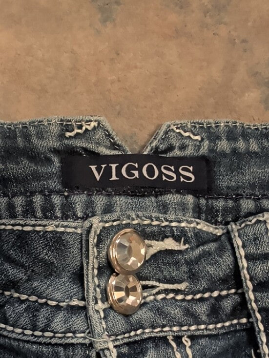 Vigoss Distressed Mid-Rise Blue Cropped Jeans Women's 26 US Y2K