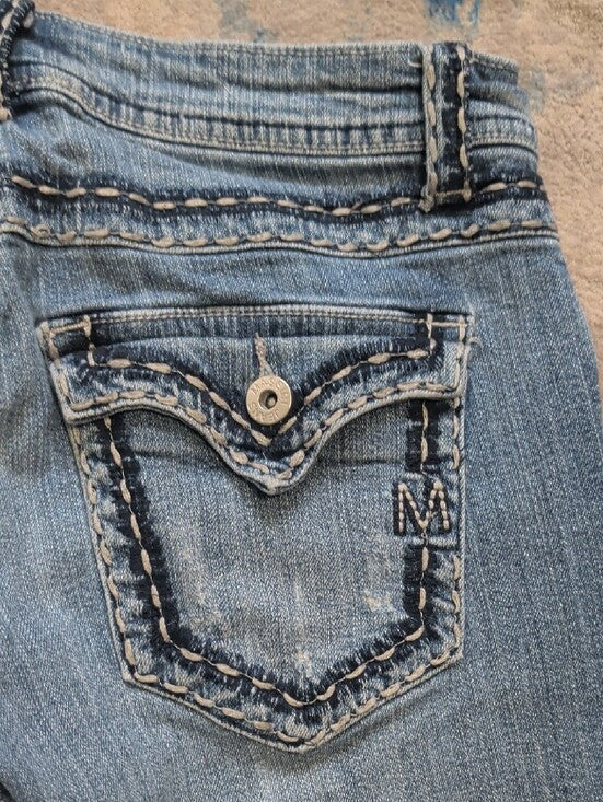 Massini Boldly Stitched Cropped Mid-Rise Blue Jeans Women's 6 Italian or 0/00 US