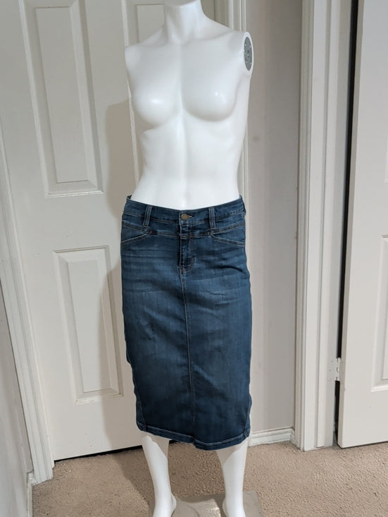 Liverpool Stretch Dark Blue Denim Midi Pencil Skirt W/ Pockets Women's 8/29 US