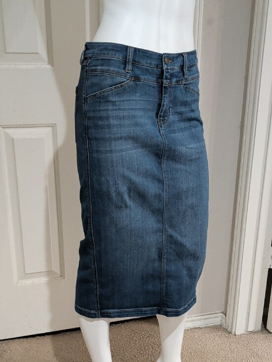 Liverpool Stretch Dark Blue Denim Midi Pencil Skirt W/ Pockets Women's 8/29 US