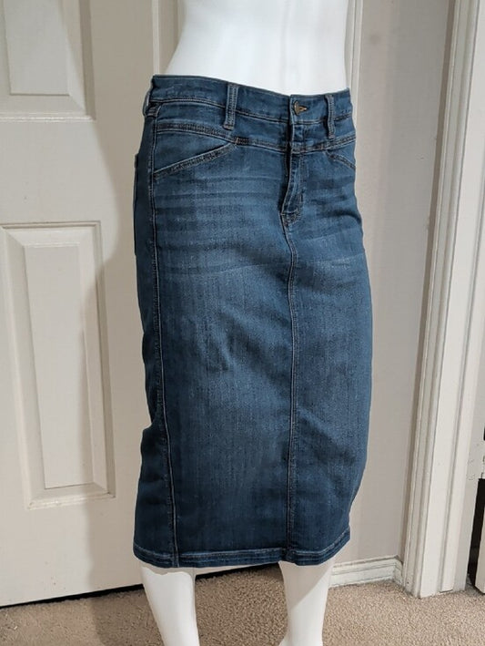 Liverpool Stretch Dark Blue Denim Midi Pencil Skirt W/ Pockets Women's 8/29 US