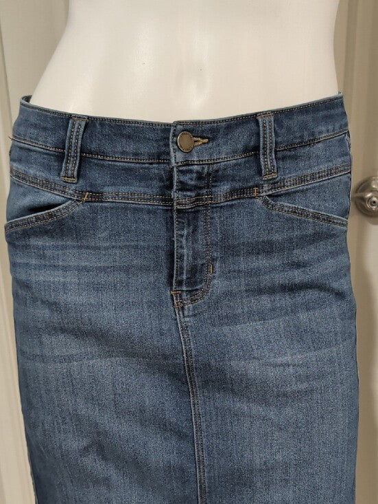 Liverpool Stretch Dark Blue Denim Midi Pencil Skirt W/ Pockets Women's 8/29 US