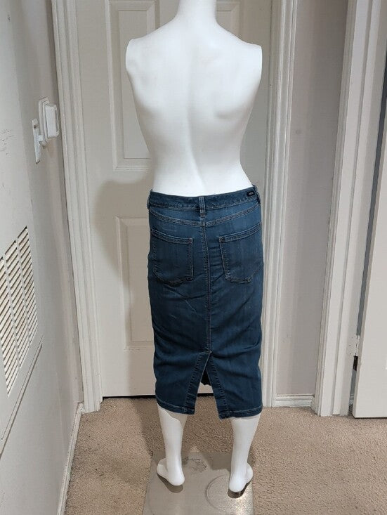 Liverpool Stretch Dark Blue Denim Midi Pencil Skirt W/ Pockets Women's 8/29 US