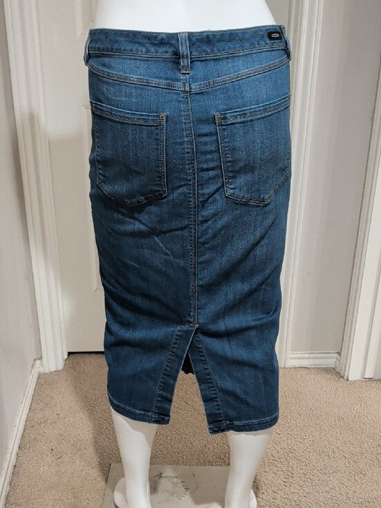 Liverpool Stretch Dark Blue Denim Midi Pencil Skirt W/ Pockets Women's 8/29 US